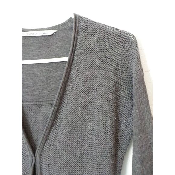 Athleta Women XXS Brown Knit Open Cardigan Cotton Linen Long Sleeves Mid Length - Picture 5 of 11